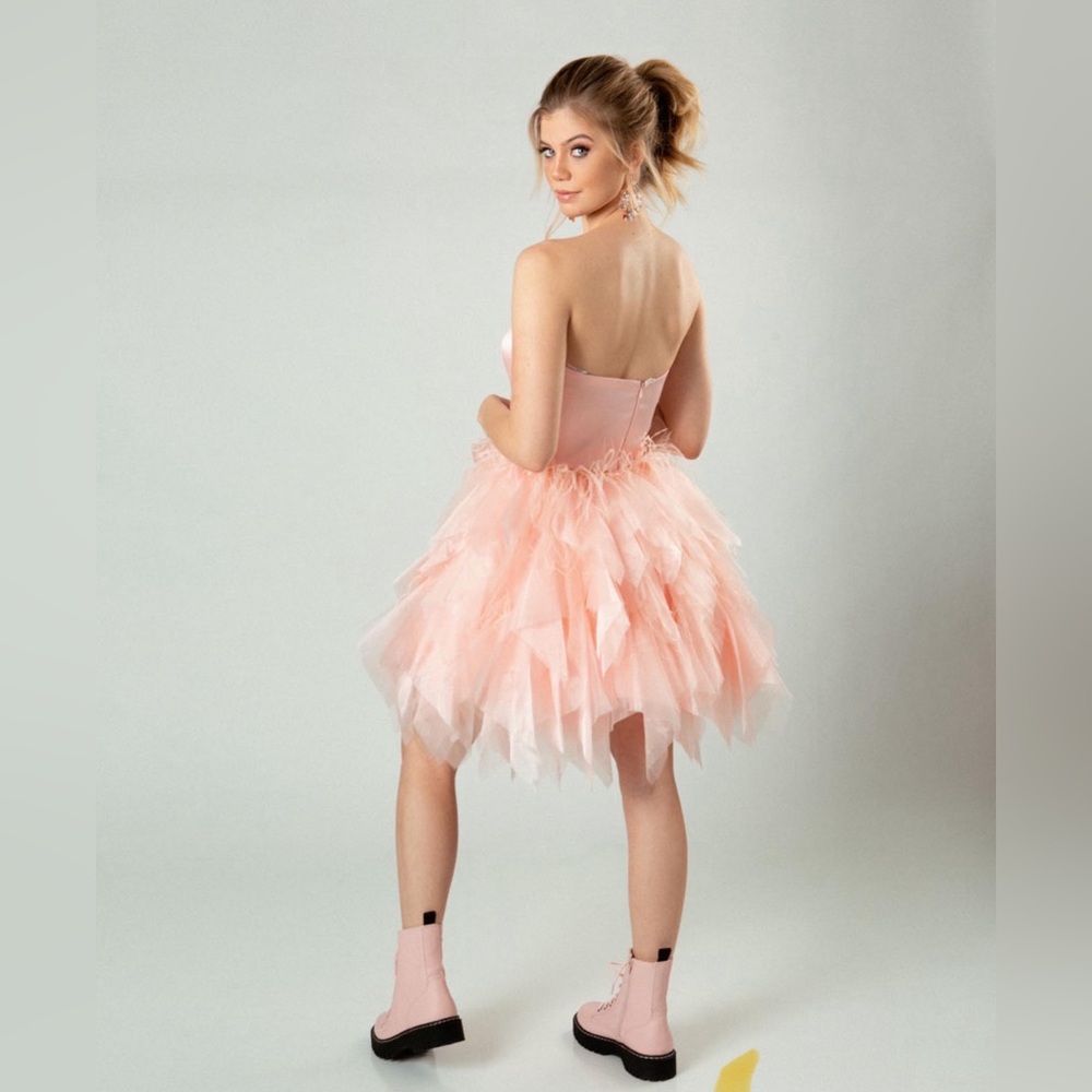 Blush pink Sherri Hill feather cocktail size 2